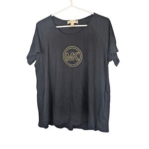 MICHAEL‎ KORS Black Rhinestone MK Logo Raglan Sleeve T Shirt Plus Size 1X